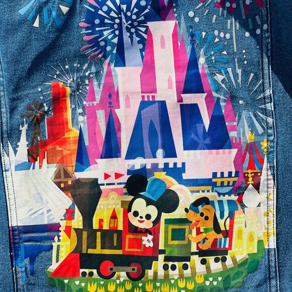 2023 Disney Parks Joey Chou Castle Magic Kingdom Denim Patch Jacket Adult Medium - Picture 1 of 12